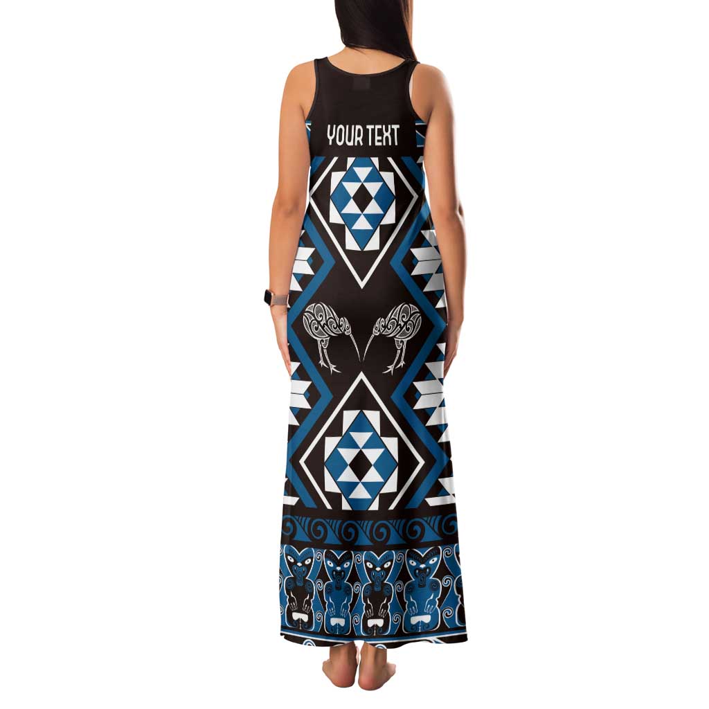Personalised Taniko Motifs Aotearoa Family Matching Tank Maxi Dress and Hawaiian Shirt Waitangi Kowhaiwhai Kiwi - Blue LT7 - Polynesian Pride