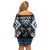 Personalised Taniko Motifs Aotearoa Off Shoulder Short Dress Waitangi Kowhaiwhai Kiwi - Blue