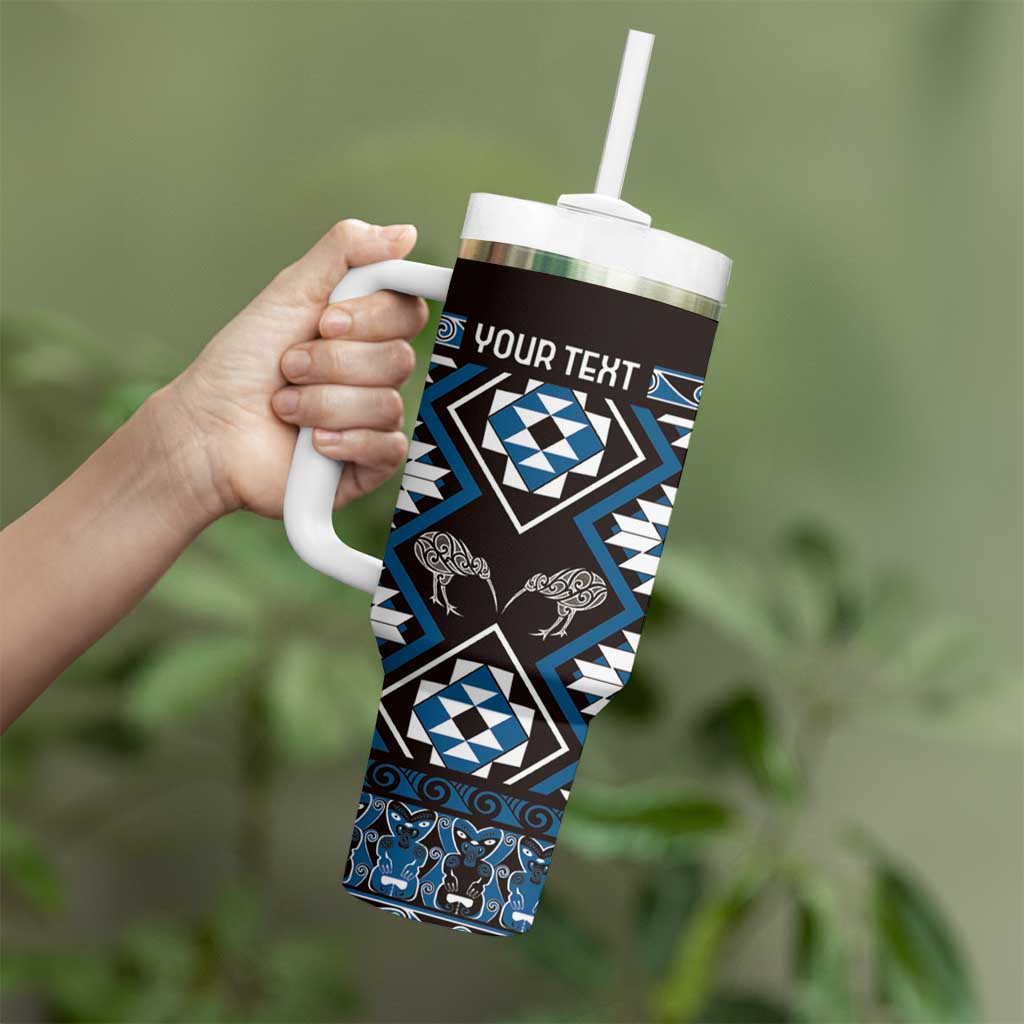 Personalised Taniko Motifs Aotearoa Tumbler With Handle Waitangi Kowhaiwhai Kiwi - Blue