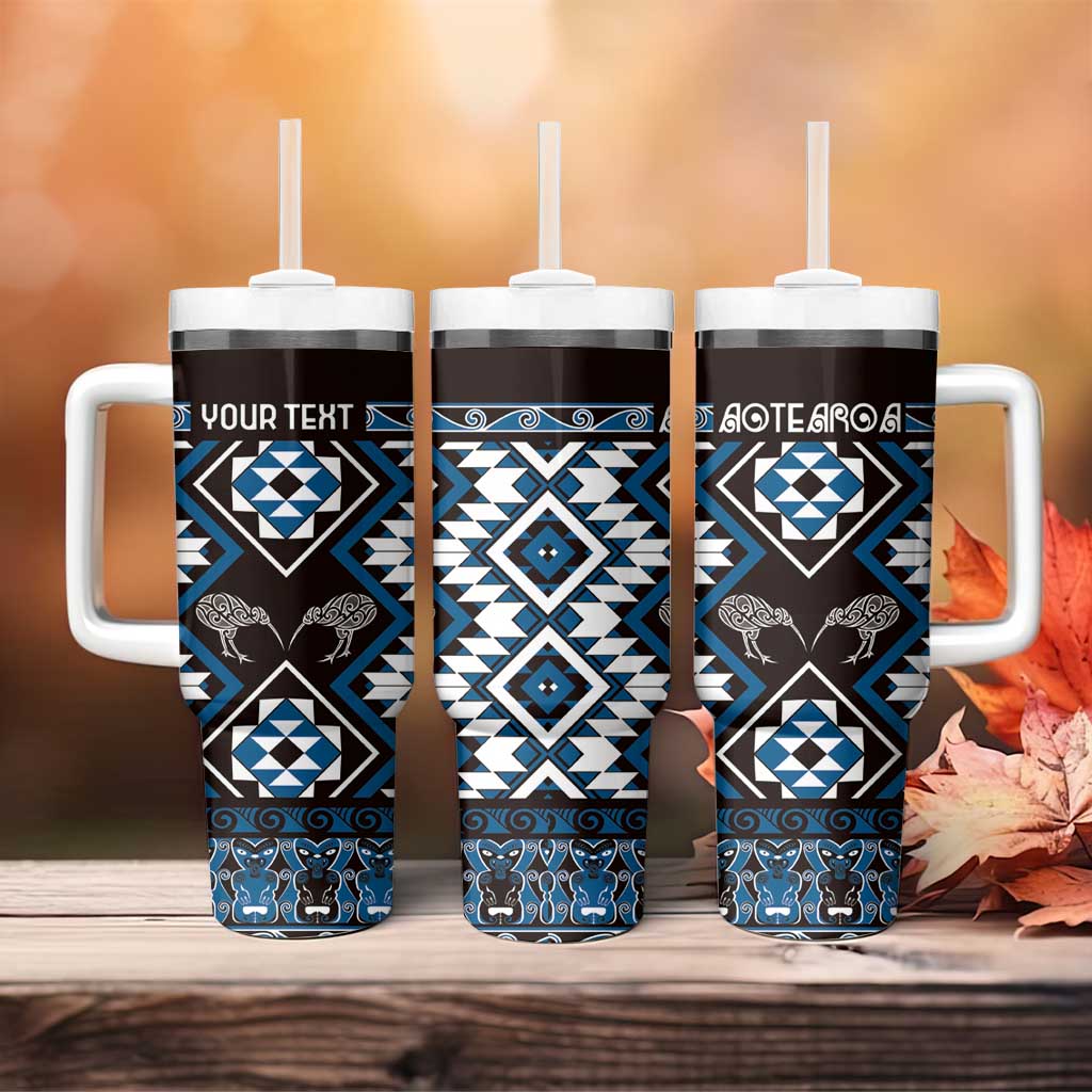 Personalised Taniko Motifs Aotearoa Tumbler With Handle Waitangi Kowhaiwhai Kiwi - Blue