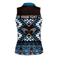 Personalised Taniko Motifs Aotearoa Women Sleeveless Polo Shirt Waitangi Kowhaiwhai Kiwi - Blue