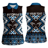 Personalised Taniko Motifs Aotearoa Women Sleeveless Polo Shirt Waitangi Kowhaiwhai Kiwi - Blue