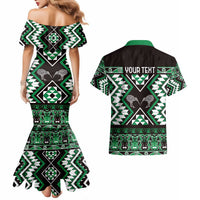 Personalised Taniko Motifs Aotearoa Couples Matching Mermaid Dress and Hawaiian Shirt Waitangi Kowhaiwhai Kiwi - Green LT7 - Polynesian Pride