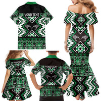 Personalised Taniko Motifs Aotearoa Family Matching Mermaid Dress and Hawaiian Shirt Waitangi Kowhaiwhai Kiwi - Green LT7 - Polynesian Pride