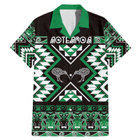 Personalised Taniko Motifs Aotearoa Family Matching Mermaid Dress and Hawaiian Shirt Waitangi Kowhaiwhai Kiwi - Green LT7 Dad's Shirt - Short Sleeve Green - Polynesian Pride