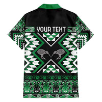 Personalised Taniko Motifs Aotearoa Family Matching Off The Shoulder Long Sleeve Dress and Hawaiian Shirt Waitangi Kowhaiwhai Kiwi - Green LT7 - Polynesian Pride