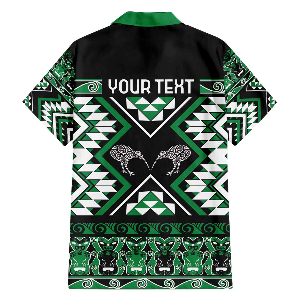 Personalised Taniko Motifs Aotearoa Family Matching Off Shoulder Maxi Dress and Hawaiian Shirt Waitangi Kowhaiwhai Kiwi - Green LT7 - Polynesian Pride