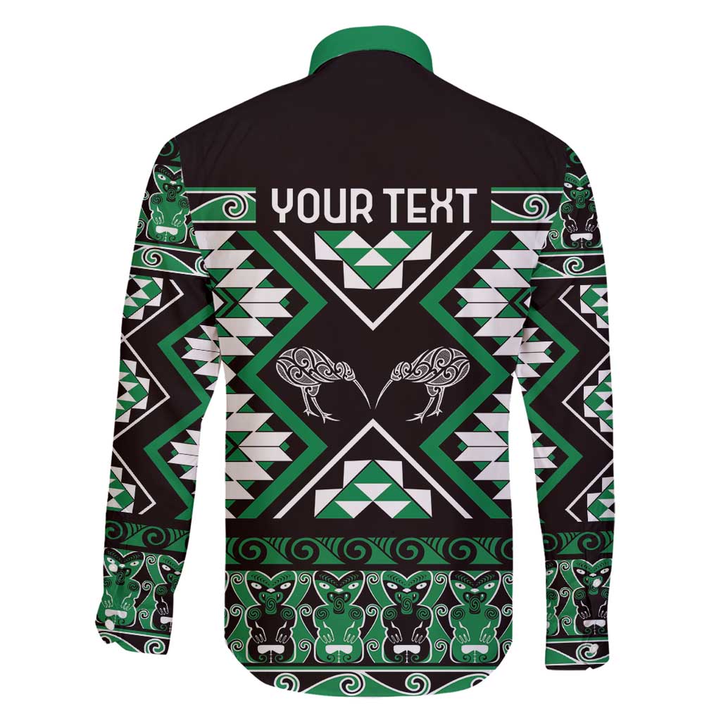 Personalised Taniko Motifs Aotearoa Family Matching Off Shoulder Maxi Dress and Hawaiian Shirt Waitangi Kowhaiwhai Kiwi - Green LT7 - Polynesian Pride