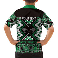 Personalised Taniko Motifs Aotearoa Family Matching Off Shoulder Short Dress and Hawaiian Shirt Waitangi Kowhaiwhai Kiwi - Green LT7 - Polynesian Pride