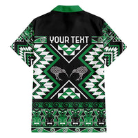 Personalised Taniko Motifs Aotearoa Family Matching Off Shoulder Short Dress and Hawaiian Shirt Waitangi Kowhaiwhai Kiwi - Green LT7 - Polynesian Pride