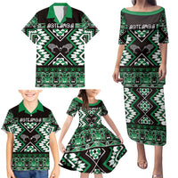 Personalised Taniko Motifs Aotearoa Family Matching Puletasi and Hawaiian Shirt Waitangi Kowhaiwhai Kiwi - Green LT7 - Polynesian Pride