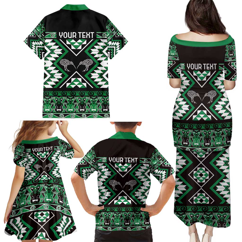 Personalised Taniko Motifs Aotearoa Family Matching Puletasi and Hawaiian Shirt Waitangi Kowhaiwhai Kiwi - Green LT7 - Polynesian Pride