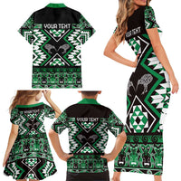 Personalised Taniko Motifs Aotearoa Family Matching Short Sleeve Bodycon Dress and Hawaiian Shirt Waitangi Kowhaiwhai Kiwi - Green LT7 - Polynesian Pride