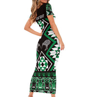Personalised Taniko Motifs Aotearoa Family Matching Short Sleeve Bodycon Dress and Hawaiian Shirt Waitangi Kowhaiwhai Kiwi - Green LT7 - Polynesian Pride