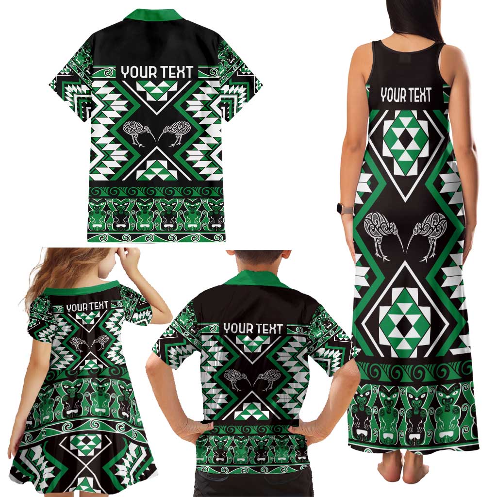 Personalised Taniko Motifs Aotearoa Family Matching Tank Maxi Dress and Hawaiian Shirt Waitangi Kowhaiwhai Kiwi - Green LT7 - Polynesian Pride