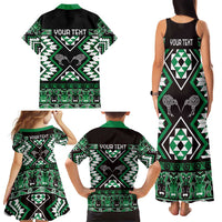 Personalised Taniko Motifs Aotearoa Family Matching Tank Maxi Dress and Hawaiian Shirt Waitangi Kowhaiwhai Kiwi - Green LT7 - Polynesian Pride