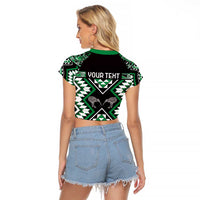 Personalised Taniko Motifs Aotearoa Raglan Cropped T Shirt Waitangi Kowhaiwhai Kiwi - Green