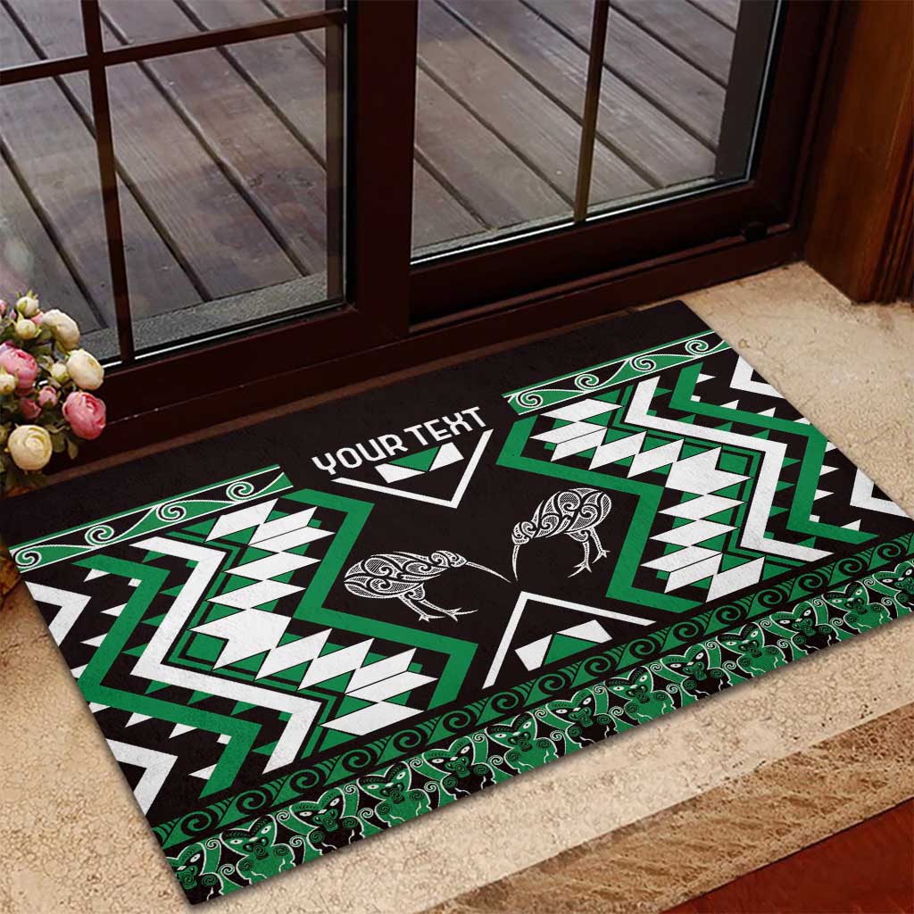 Personalised Taniko Motifs Aotearoa Rubber Doormat Waitangi Kowhaiwhai Kiwi - Green