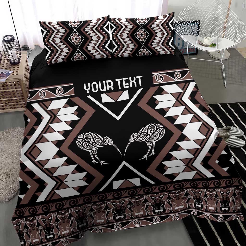 Personalised Taniko Motifs Aotearoa Bedding Set Waitangi Kowhaiwhai Kiwi - Mocha LT7 - Polynesian Pride