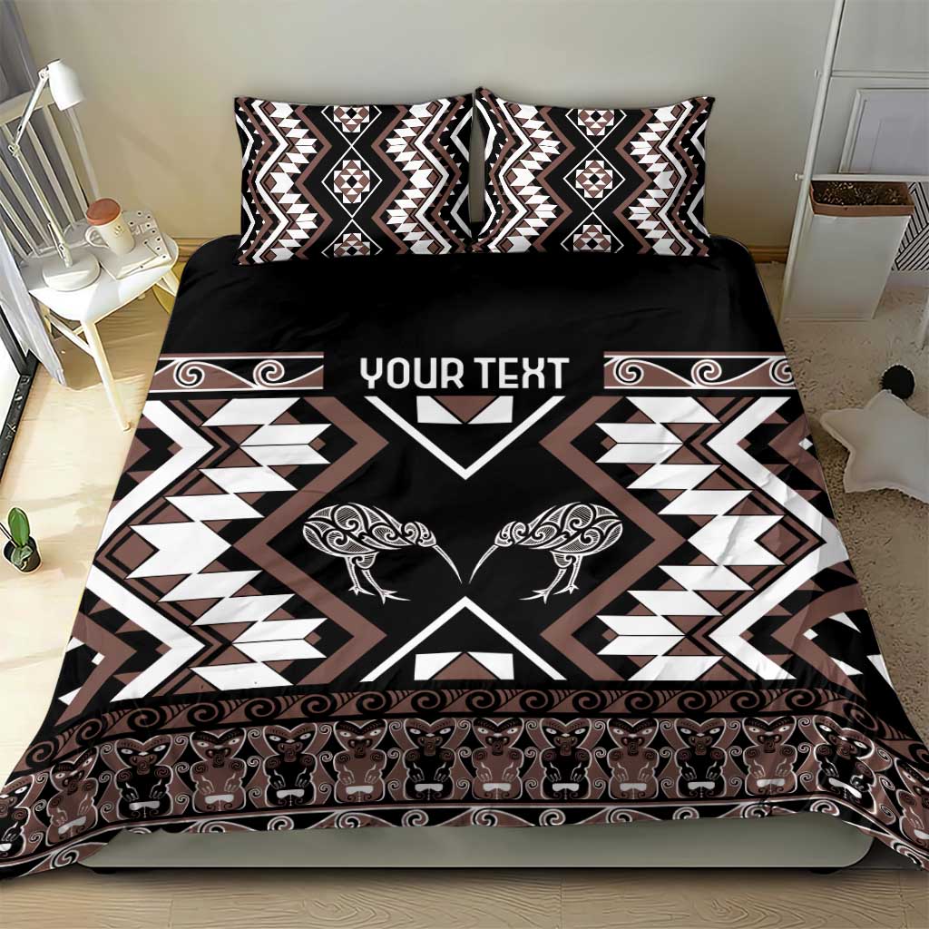 Personalised Taniko Motifs Aotearoa Bedding Set Waitangi Kowhaiwhai Kiwi - Mocha LT7 - Polynesian Pride