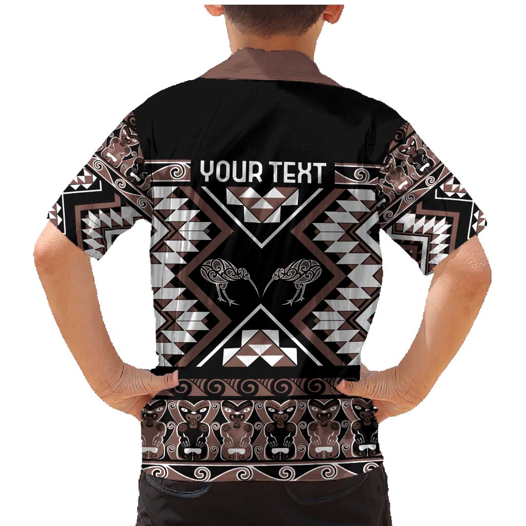 Personalised Taniko Motifs Aotearoa Family Matching Mermaid Dress and Hawaiian Shirt Waitangi Kowhaiwhai Kiwi - Mocha LT7 - Polynesian Pride