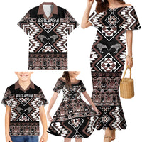 Personalised Taniko Motifs Aotearoa Family Matching Mermaid Dress and Hawaiian Shirt Waitangi Kowhaiwhai Kiwi - Mocha LT7 - Polynesian Pride