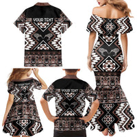 Personalised Taniko Motifs Aotearoa Family Matching Mermaid Dress and Hawaiian Shirt Waitangi Kowhaiwhai Kiwi - Mocha LT7 - Polynesian Pride