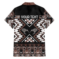 Personalised Taniko Motifs Aotearoa Family Matching Off The Shoulder Long Sleeve Dress and Hawaiian Shirt Waitangi Kowhaiwhai Kiwi - Mocha LT7 - Polynesian Pride