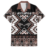 Personalised Taniko Motifs Aotearoa Family Matching Puletasi and Hawaiian Shirt Waitangi Kowhaiwhai Kiwi - Mocha LT7 Dad's Shirt - Short Sleeve Mocha - Polynesian Pride