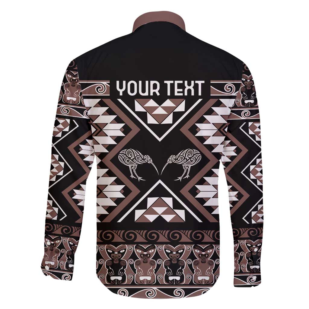 Personalised Taniko Motifs Aotearoa Family Matching Puletasi and Hawaiian Shirt Waitangi Kowhaiwhai Kiwi - Mocha LT7 - Polynesian Pride