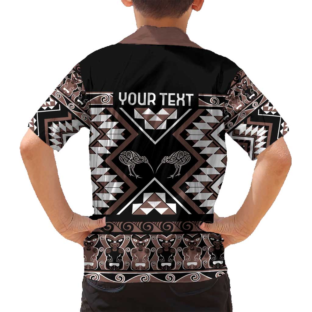 Personalised Taniko Motifs Aotearoa Family Matching Summer Maxi Dress and Hawaiian Shirt Waitangi Kowhaiwhai Kiwi - Mocha LT7 - Polynesian Pride