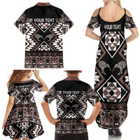 Personalised Taniko Motifs Aotearoa Family Matching Summer Maxi Dress and Hawaiian Shirt Waitangi Kowhaiwhai Kiwi - Mocha LT7 - Polynesian Pride