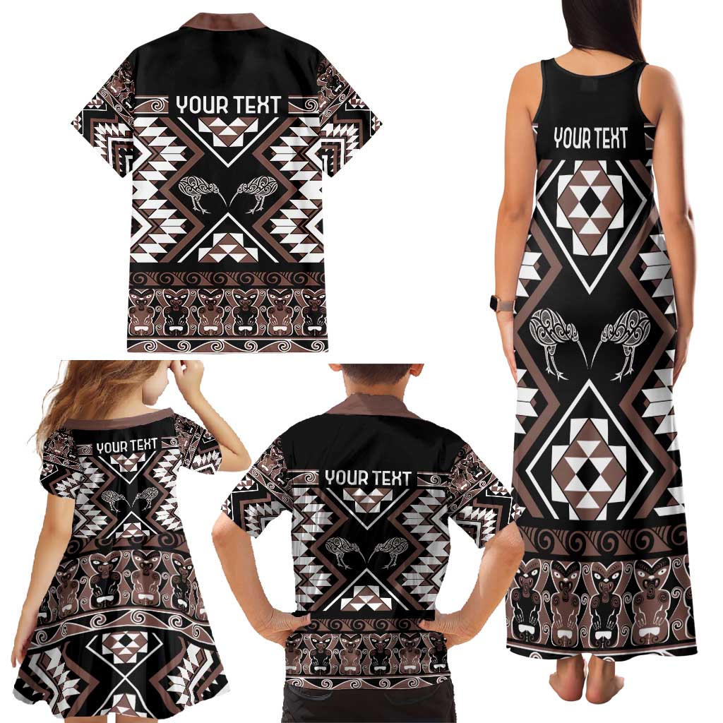 Personalised Taniko Motifs Aotearoa Family Matching Tank Maxi Dress and Hawaiian Shirt Waitangi Kowhaiwhai Kiwi - Mocha LT7 - Polynesian Pride