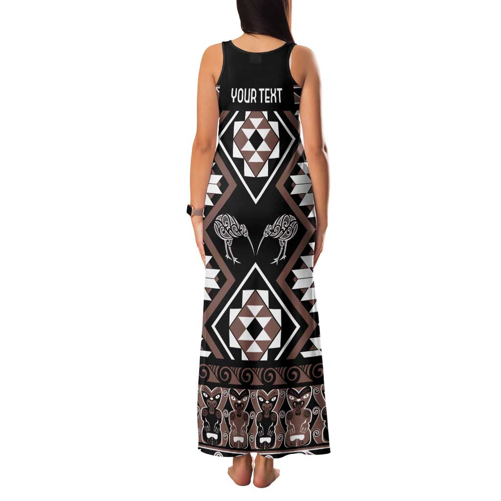 Personalised Taniko Motifs Aotearoa Family Matching Tank Maxi Dress and Hawaiian Shirt Waitangi Kowhaiwhai Kiwi - Mocha LT7 - Polynesian Pride