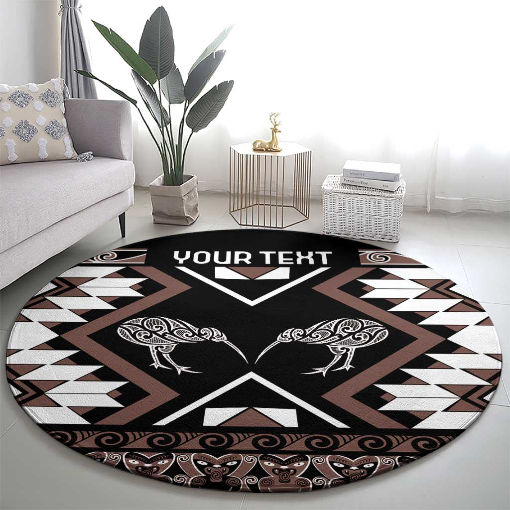 Personalised Taniko Motifs Aotearoa Round Carpet Waitangi Kowhaiwhai Kiwi - Mocha LT7 - Polynesian Pride