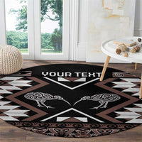Personalised Taniko Motifs Aotearoa Round Carpet Waitangi Kowhaiwhai Kiwi - Mocha LT7 - Polynesian Pride