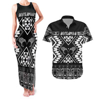 Personalised Taniko Motifs Aotearoa Couples Matching Tank Maxi Dress and Hawaiian Shirt Waitangi Kowhaiwhai Kiwi - Monochrome LT7 Grey - Polynesian Pride