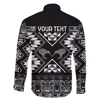 Personalised Taniko Motifs Aotearoa Family Matching Puletasi and Hawaiian Shirt Waitangi Kowhaiwhai Kiwi - Monochrome LT7 - Polynesian Pride