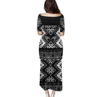 Personalised Taniko Motifs Aotearoa Family Matching Puletasi and Hawaiian Shirt Waitangi Kowhaiwhai Kiwi - Monochrome LT7 - Polynesian Pride