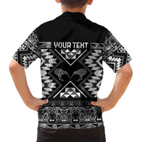 Personalised Taniko Motifs Aotearoa Family Matching Short Sleeve Bodycon Dress and Hawaiian Shirt Waitangi Kowhaiwhai Kiwi - Monochrome LT7 - Polynesian Pride