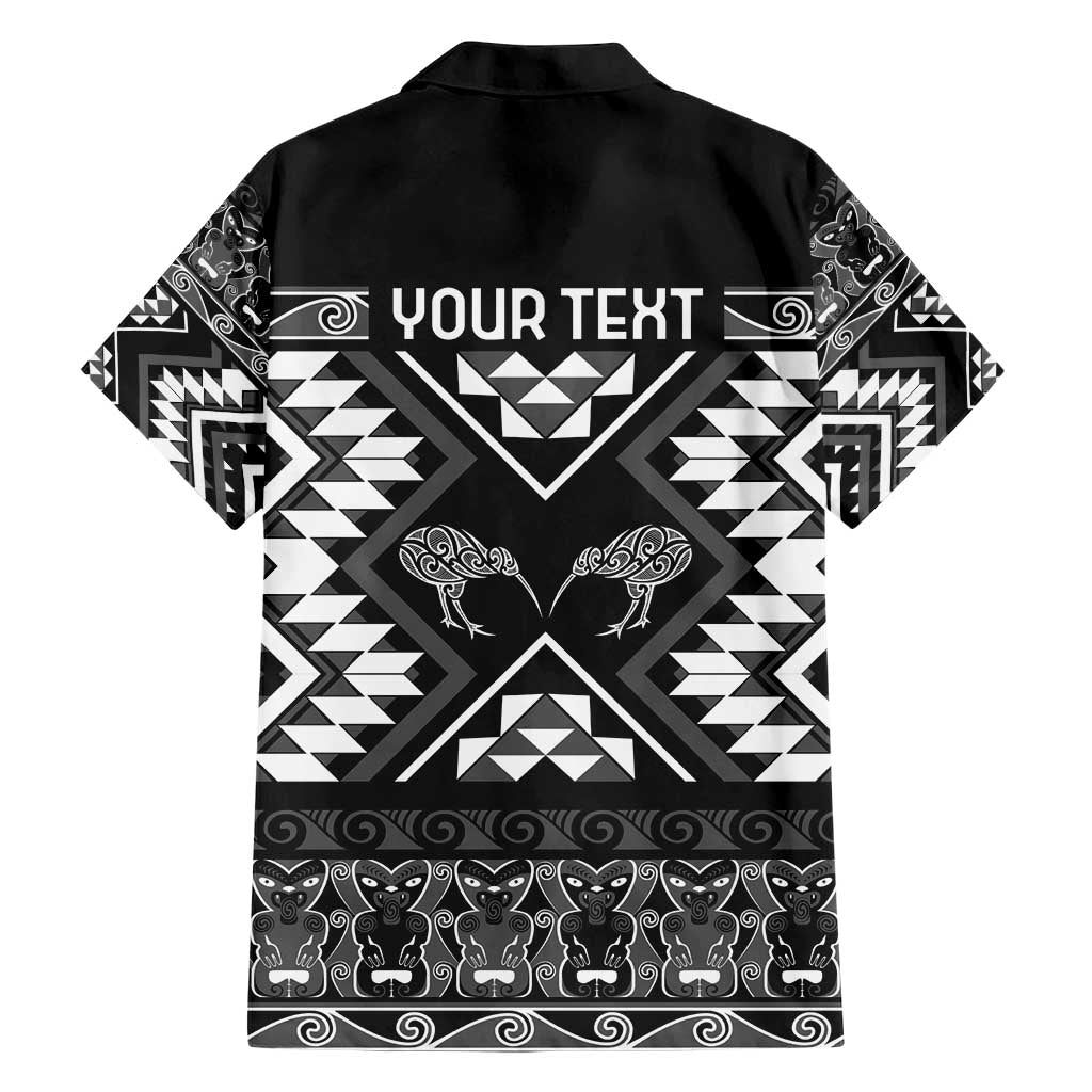 Personalised Taniko Motifs Aotearoa Family Matching Short Sleeve Bodycon Dress and Hawaiian Shirt Waitangi Kowhaiwhai Kiwi - Monochrome LT7 - Polynesian Pride