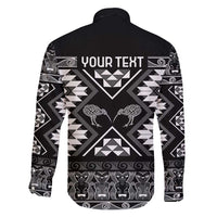 Personalised Taniko Motifs Aotearoa Family Matching Short Sleeve Bodycon Dress and Hawaiian Shirt Waitangi Kowhaiwhai Kiwi - Monochrome LT7 - Polynesian Pride