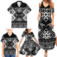Personalised Taniko Motifs Aotearoa Family Matching Summer Maxi Dress and Hawaiian Shirt Waitangi Kowhaiwhai Kiwi - Monochrome LT7 - Polynesian Pride