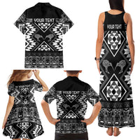 Personalised Taniko Motifs Aotearoa Family Matching Tank Maxi Dress and Hawaiian Shirt Waitangi Kowhaiwhai Kiwi - Monochrome LT7 - Polynesian Pride