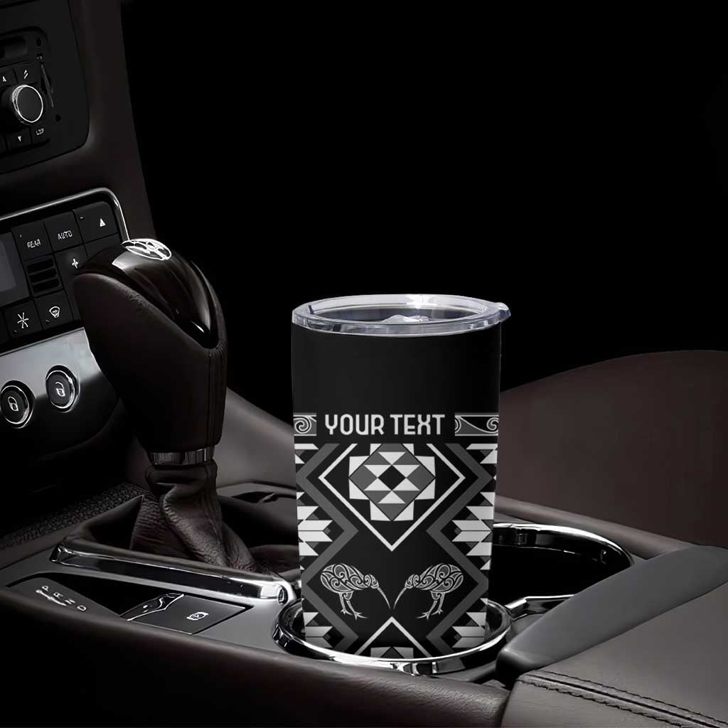 Personalised Taniko Motifs Aotearoa Tumbler Cup Waitangi Kowhaiwhai Kiwi - Monochrome