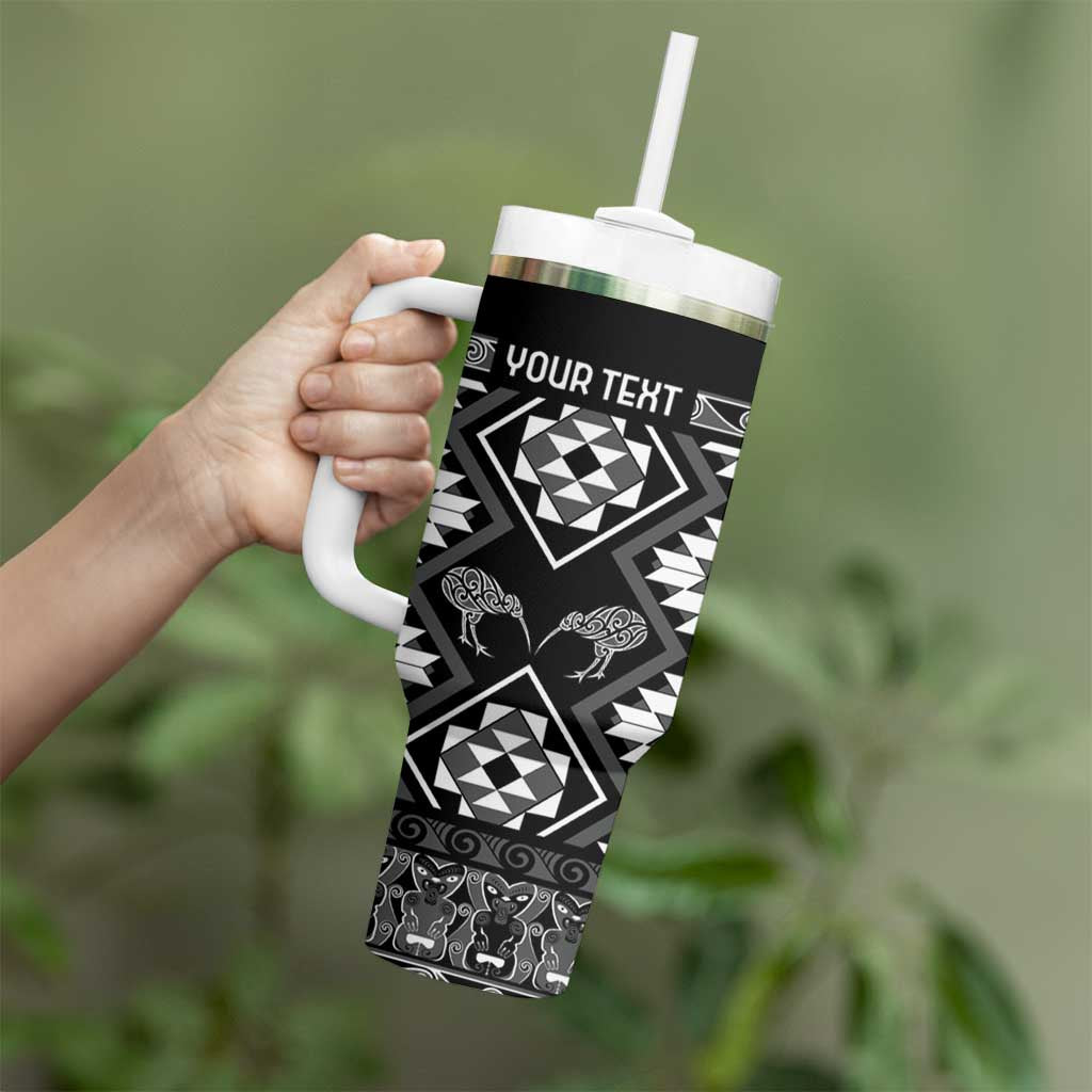 Personalised Taniko Motifs Aotearoa Tumbler With Handle Waitangi Kowhaiwhai Kiwi - Monochrome