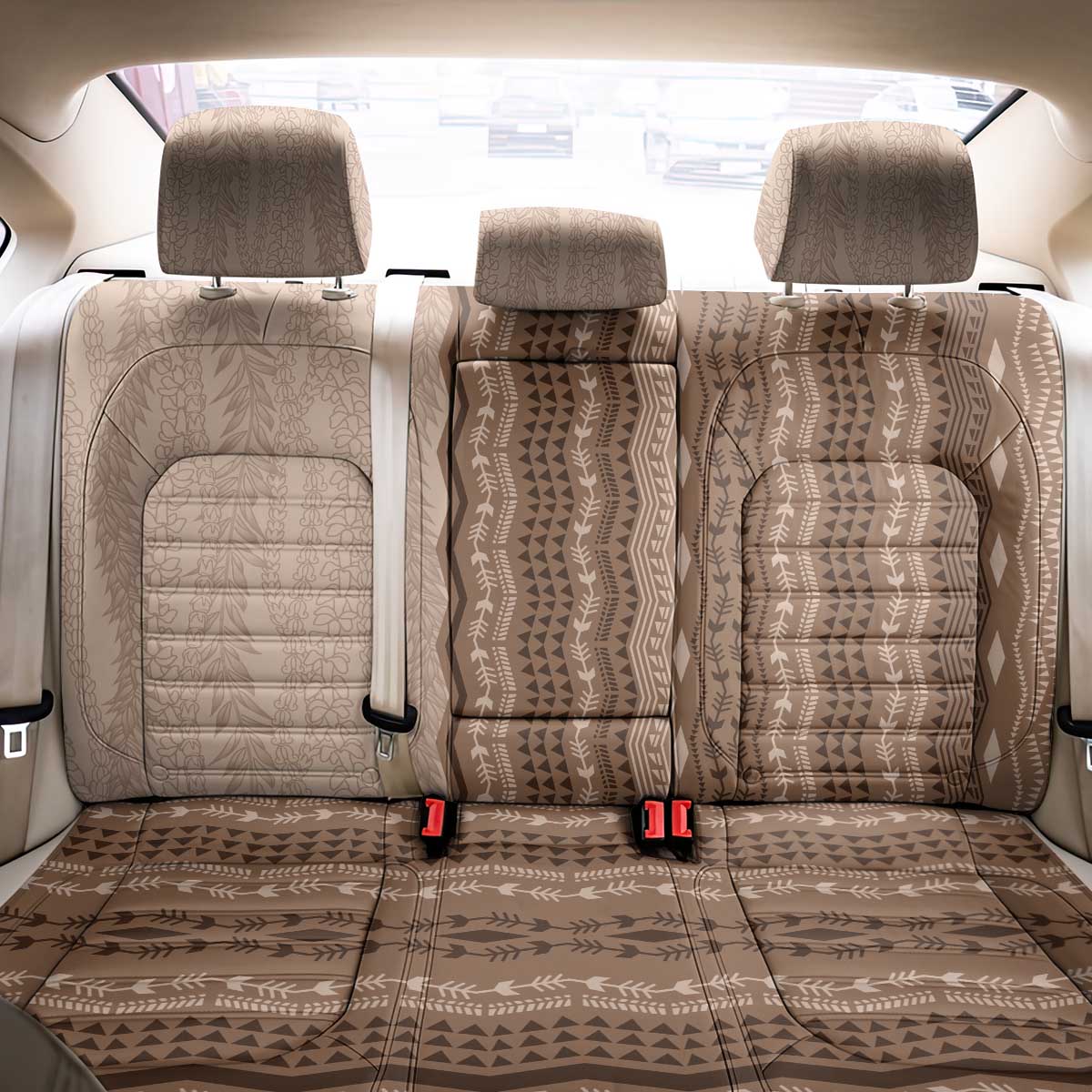 Vintage Beige Hawaiian Traditional Kapa Mix Flowers Lei Back Car Seat Cover