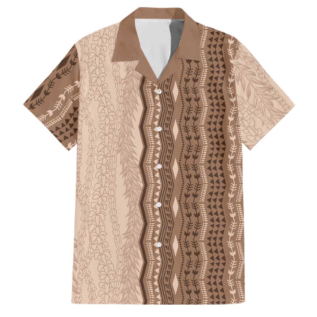 Vintage Beige Hawaiian Traditional Kapa Mix Flowers Lei Family Matching Off Shoulder Maxi Dress and Hawaiian Shirt LT7 Dad's Shirt - Short Sleeve Beige - Polynesian Pride