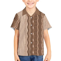 Vintage Beige Hawaiian Traditional Kapa Mix Flowers Lei Family Matching Puletasi and Hawaiian Shirt LT7 Son's Shirt Beige - Polynesian Pride