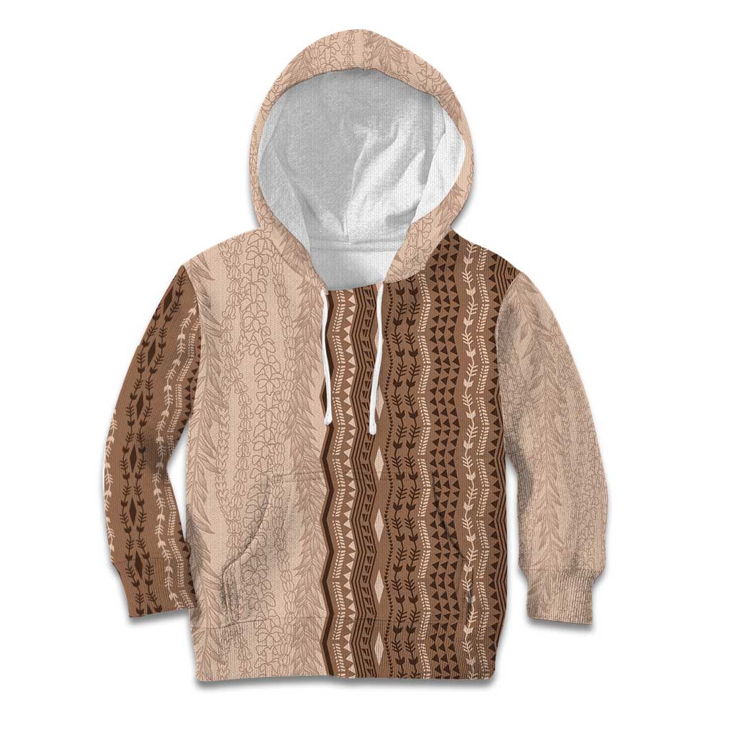 Vintage Beige Hawaiian Traditional Kapa Mix Flowers Lei Kid Hoodie